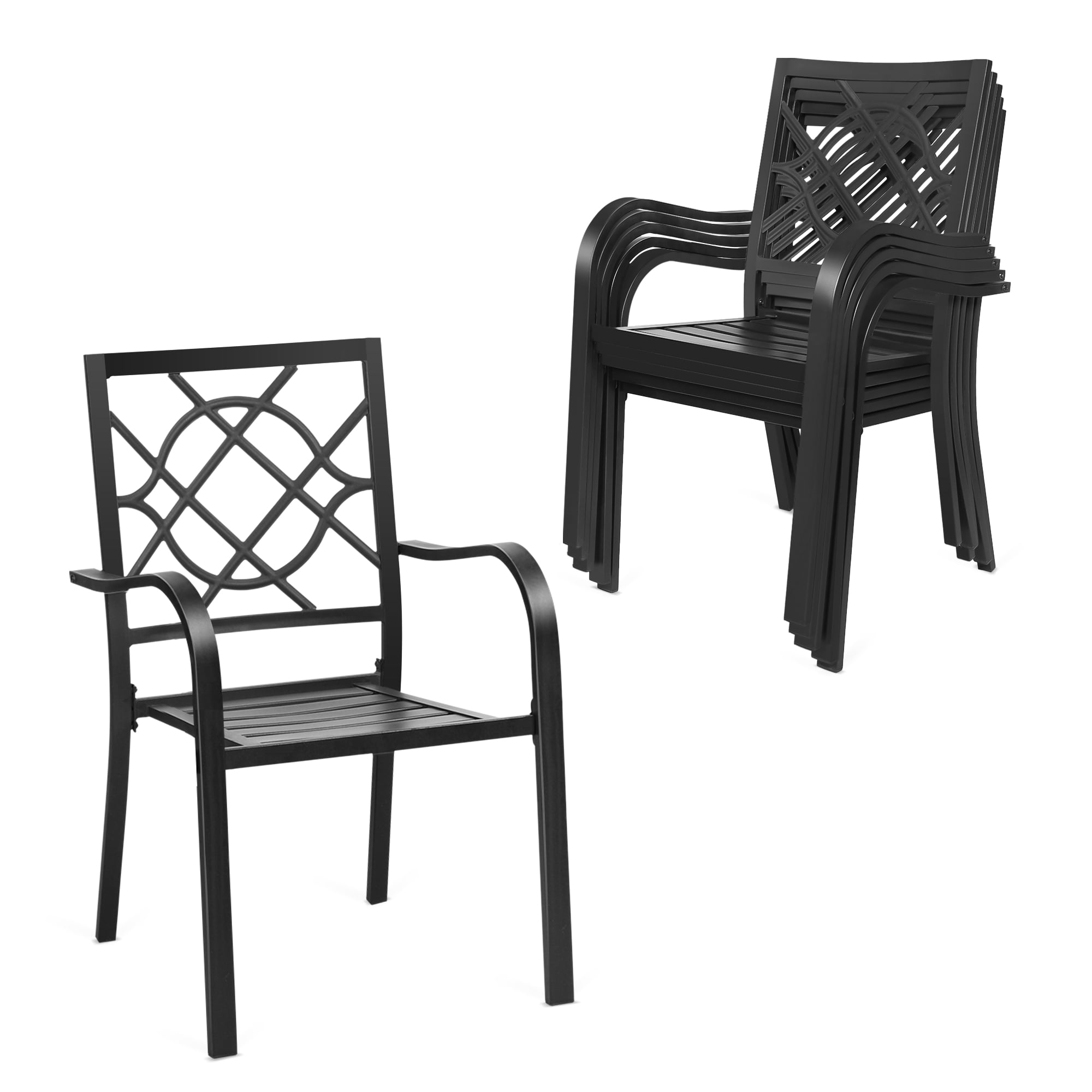 SOLAURA Outdoor Patio Dining Chairs Patio Metal Stackable Chairs Set of 6, Black
