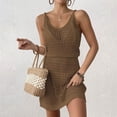 thumbnail image 2 of zaveiop Women's Crochet Cover up Hollow Out Bathing Suit Sleeveless Short Beach Cover up Dress 2026 (Coffee, XL), 2 of 9
