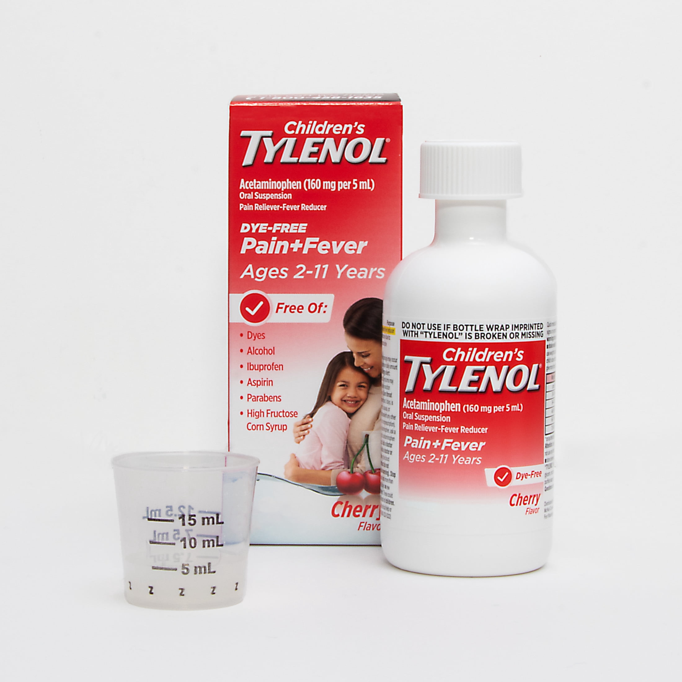 (3 pack) Children's Tylenol Pain + Fever Medicine, Dye-Free, Cherry, 8 fl. oz