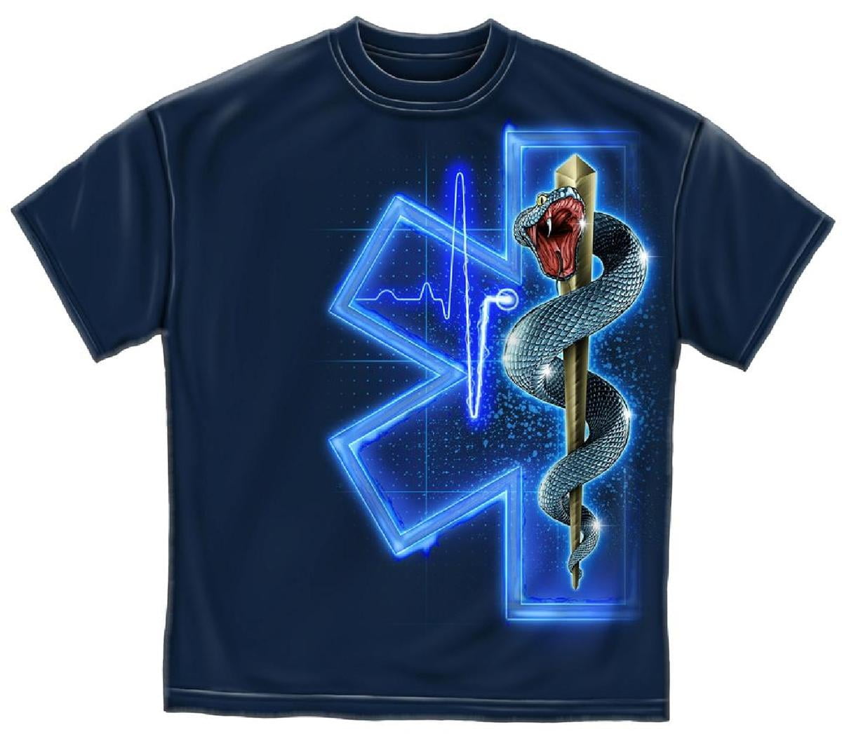 New EMS WITH SKULL WINGS  BLUE T SHIRT 