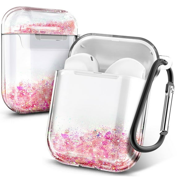 Cute Liquid Glitter Full Cover (Pink) Case Keychain Clip For Apple AirPods 1/2