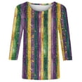 thumbnail image 5 of Mardi Gras Sweatshirt for Women Plus Size 3/4 Sleeve Striped Fat-Tuesday T-Shirt Funny Graphic Crew Neck New-Orleans Carnival Party Tee Tops Festival Outfits, 5 of 6