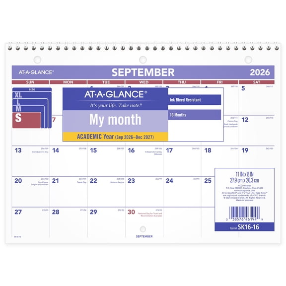 AT-A-GLANCE Academic 2026-2027 Monthly Desk Wall Calendar Small 11 x 8 - Wall