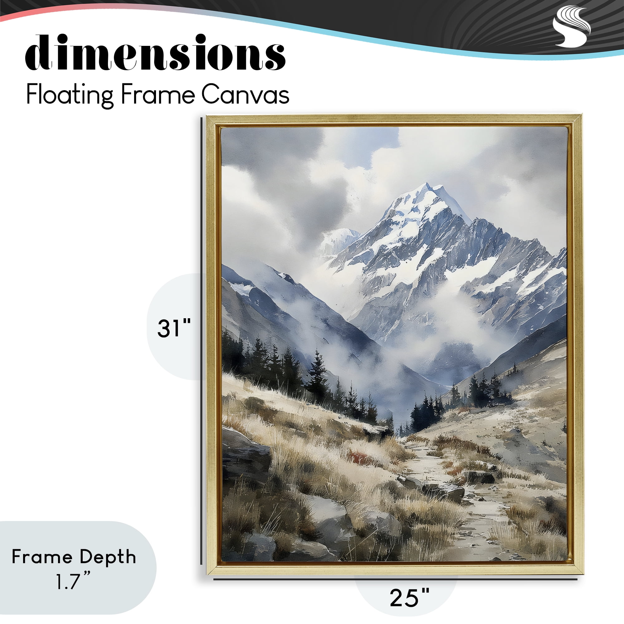 Stupell Industries Snow Caps Mountain Peaks Gold Framed Floater Canvas Wall Art, design by Franklyn Gregory