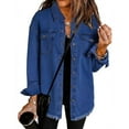 thumbnail image 4 of Clearance!Uooqdmx Denim Jacket Jeans Jacket for Women Plus Size Denim Jacket Washed Denim Shirt Jacket Fashion Casual Hem Jacket Going Out Tops for Women Blue XXL, 4 of 4