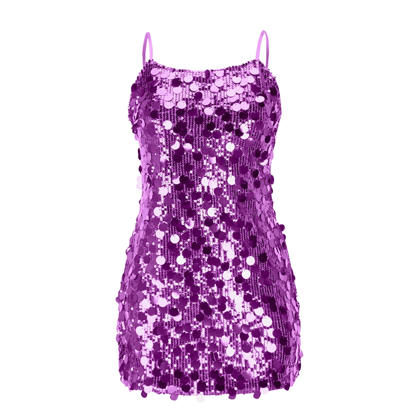 Women's Glitter Sequin Mini Dress Spaghetti Strap Sparkle Party Short Dresses