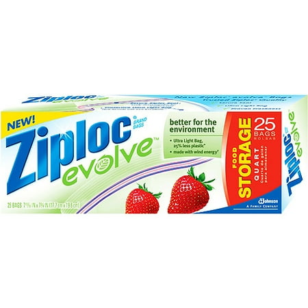 Ziplocￂﾮ Evolveￂﾮ 25 Count Quart Storage Bags, Case of 12