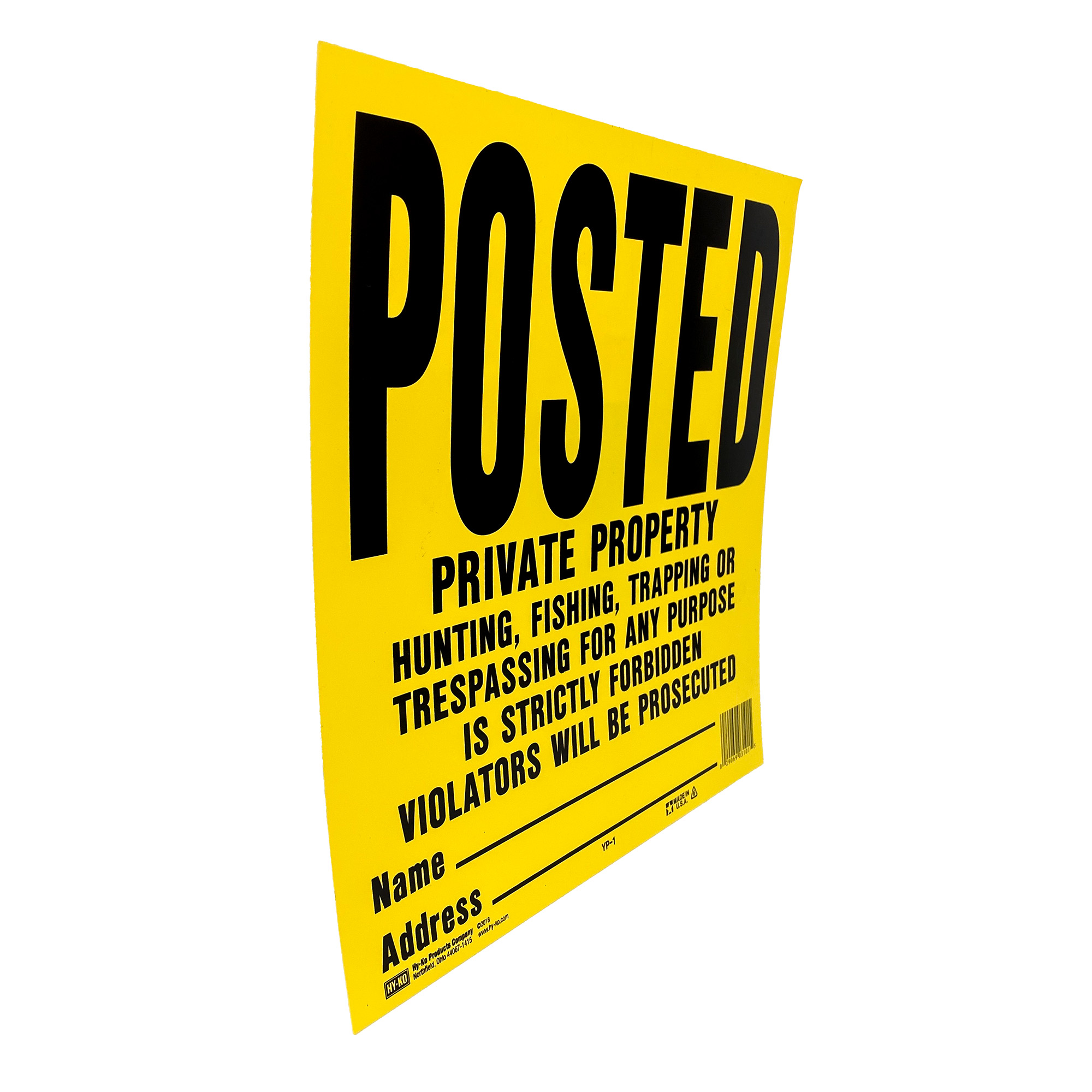 Hy-Ko Yellow 11 x 11 inch Plastic Posted Private Property Sign, Place ...