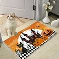 thumbnail image 5 of Halloween Decoration Pumpkin Floor Mat, Black Cat, Castle, Black and White Checkered Pattern 20*32 Non Slip Doormat Absorbent, Festival Outdoor Entrance Decoration, 5 of 6