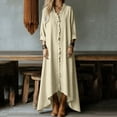 thumbnail image 6 of Women's Linen Boho Summer Maxi A-Line Dress V-Neck Long Sleeve Ruffle Trim Tiered Hem Flowy Beach Dress Elegant Loose Fit High-Low Caftan Dress Vacation Sun Dress, 6 of 8