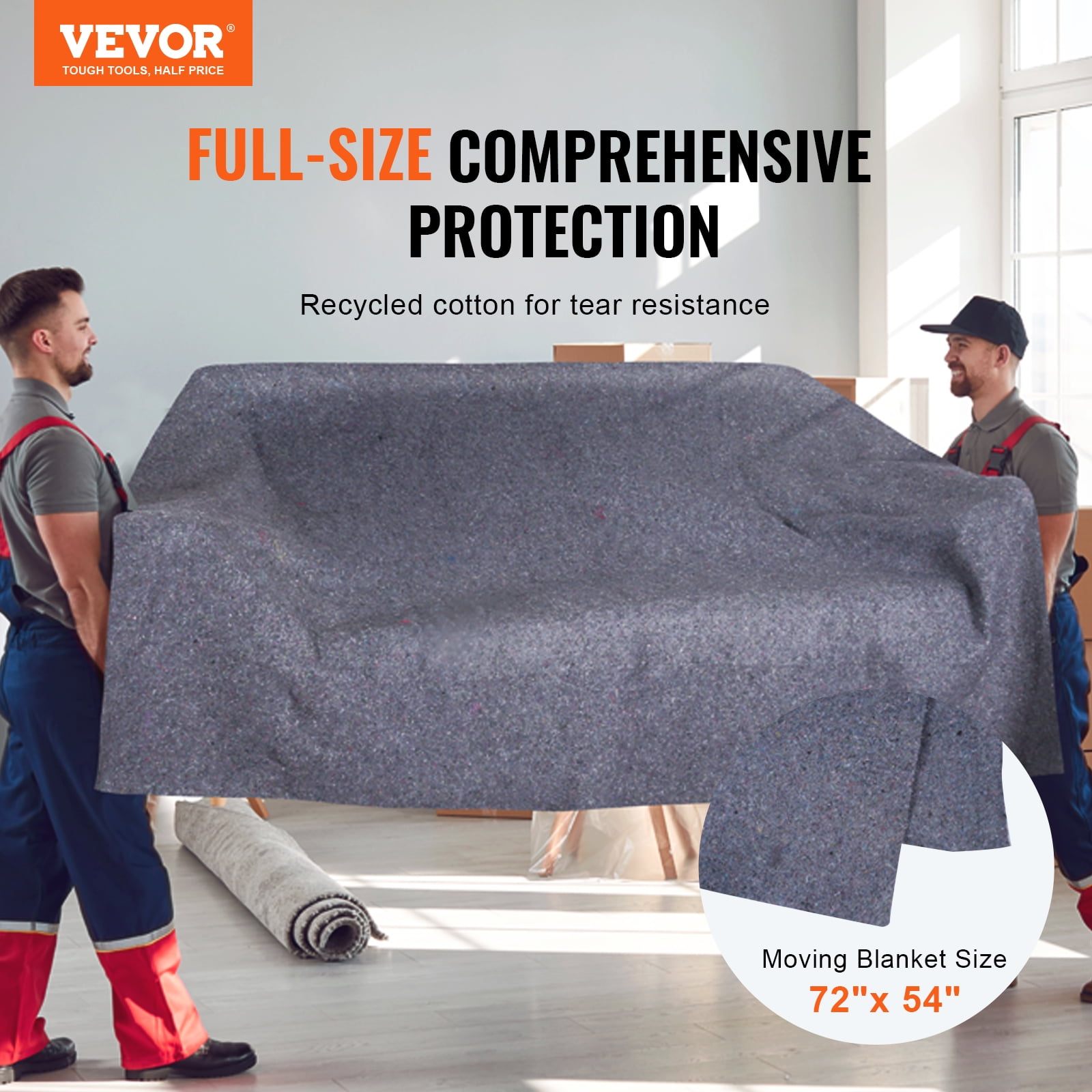VEVOR Moving Blankets 72 x 54 21 lbs dz Weight 12 Packs Professional Recycled Cotton Packing Blanket Large Heavy Duty Shipping Mover Pads Perfect