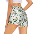 thumbnail image 2 of Uemuo Lilies Flowers Pattern Women's Athletic Shorts High Waisted Running Shorts with Liner Pockets Gym Elastic Workout Shorts-, 2 of 9