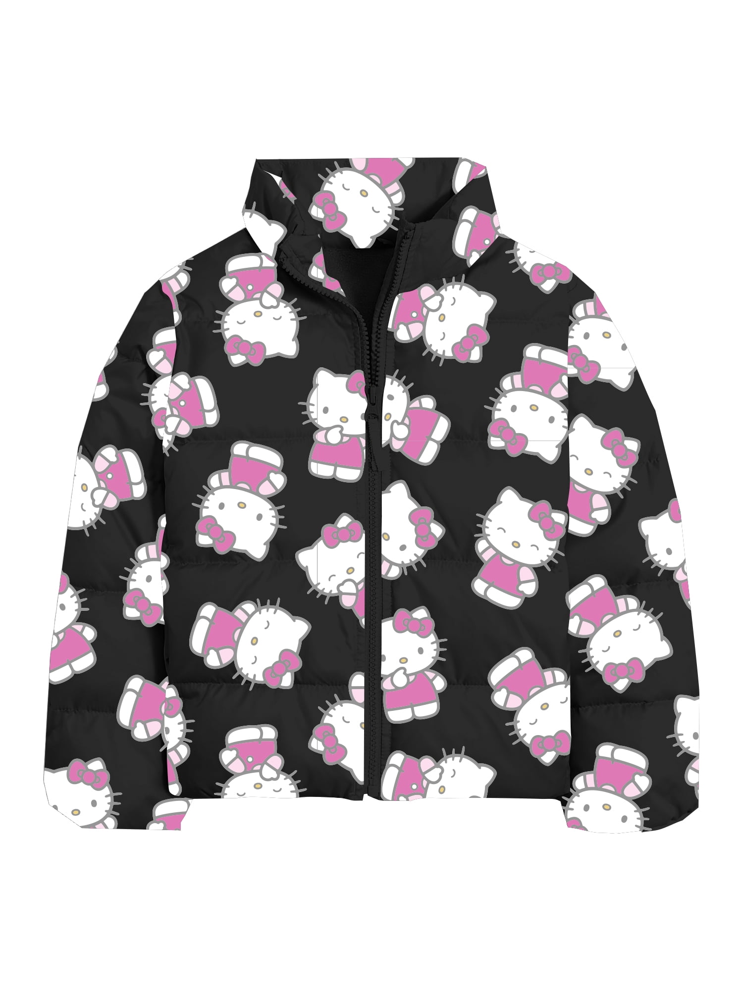 Hello Kitty Girls and Big Girls Print Zip Puffer Jacket, Lightweight, Sizes 4-18