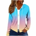 thumbnail image 3 of SROBPTY Womens Jackets, Hooded Jackets for Women, Women Casual Fashion Loose Solid Long Sleeve Zipper Hooded Cardigan Top Sky Blue,S, 3 of 5
