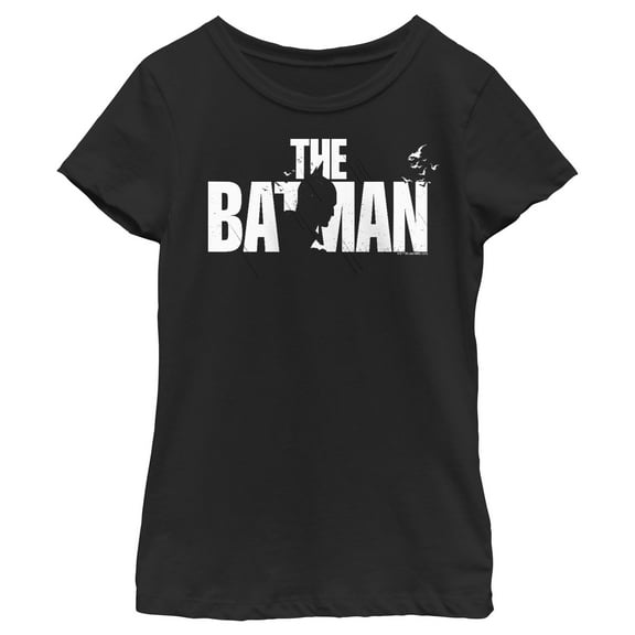 Girl's The Batman Black and White Silhouette  Graphic Tee Black Medium