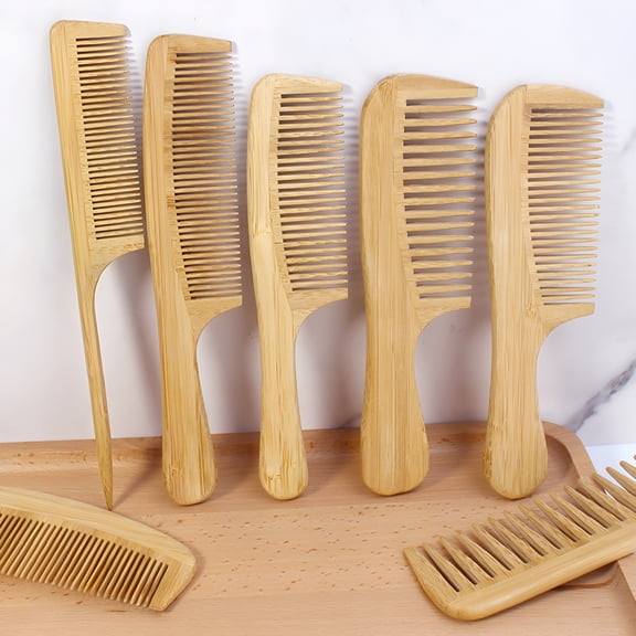 ACDANC Natural Bamboo Wide Tooth Comb, Anti-Static Detangler Brush for Curly and Straight Hair, Scalp Massage Fork for Wet or Dry Styling