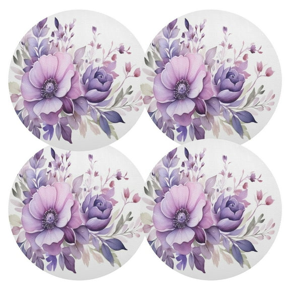 Ryvnso Flowers Purple Round Plate Mats Dining Table Placemat Set of 4 for Holiday Decoration