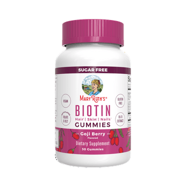 MaryRuth Organics Biotin Gummies, Supports Healthy Hair, Skin & Nails, Sugar-Free, Goji Berry, 30 Count