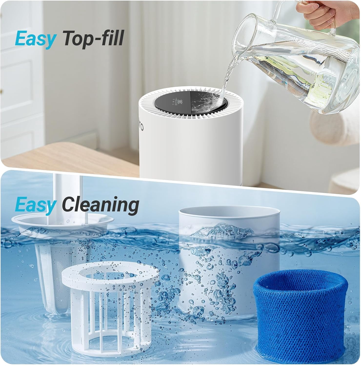 Livatro 8L Evaporative Humidifier, Whole‑House, Top Fill, Auto‑Dry Filter, Invisible Mist for Bedroom/Baby