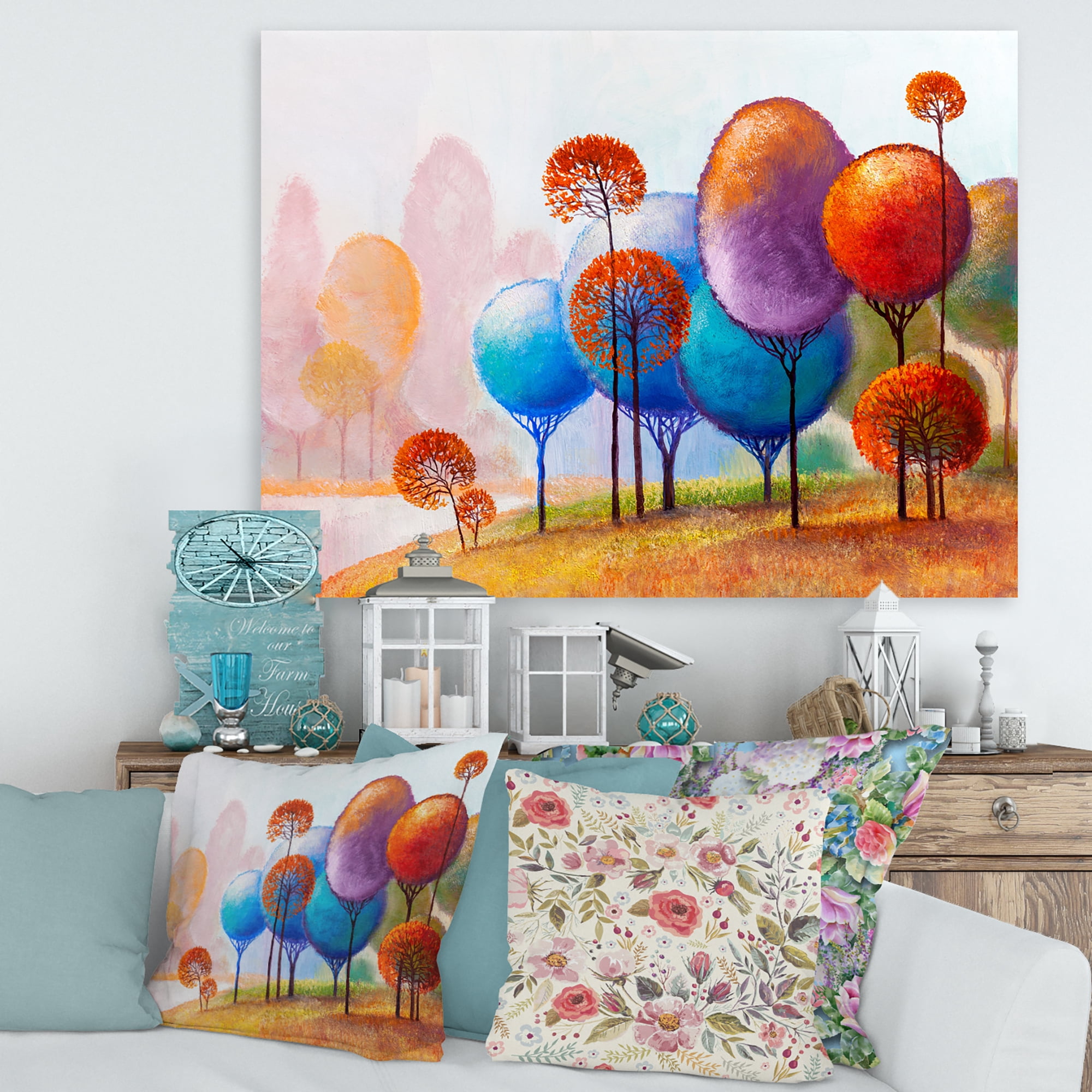 Designart ' Colourful Trees Abtract Impression III ' Traditional Canvas Wall Art Print