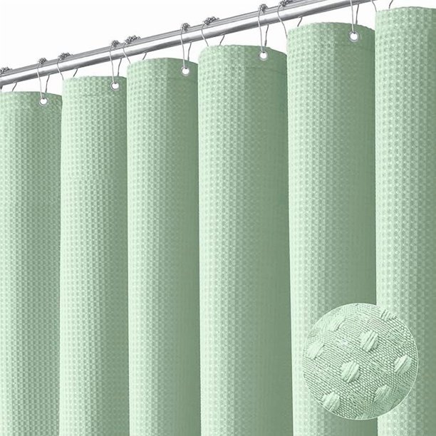 XmhyTop-A Cortina de ducha moderna con textura, poliéster premium, 180 x 180 cm, decorativa y funcional para baños, 1 pieza, verde claro.