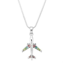 Airplane Pendant Necklace or Earring Aircraft Rhinestone Crystal Rhodium Plated 17 Inch Snake Chain J0566-CR