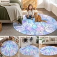 thumbnail image 6 of 8ft Round Rug, Stained Glass Non-Skid Rubber Backing Large Area Rugs - Living Room Bedroom Home Office, Blue Purple Floral Geometric Indoor Floor Mat Carpets Washable Rug, 6 of 9
