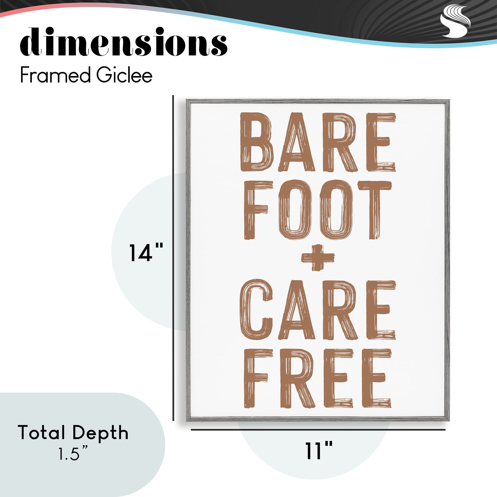 Barefoot Carefree Summer Sentiment Gray Framed Giclee Art, design by Lettered and Lined