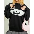 thumbnail image 3 of hirigin Women's Spring Autumn Knitted Sweater Black Long Sleeve Pattern Print Loose Knitwear, 3 of 9