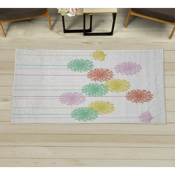 Dandelion Decorative Rug, Abstract Wildflower Silhouettes Botanical Inspirations Meadow in Summer Season, Quality Carpet for Bedroom Dorm and Living Room, 6 Sizes, Pale Rose, by Ambesonne