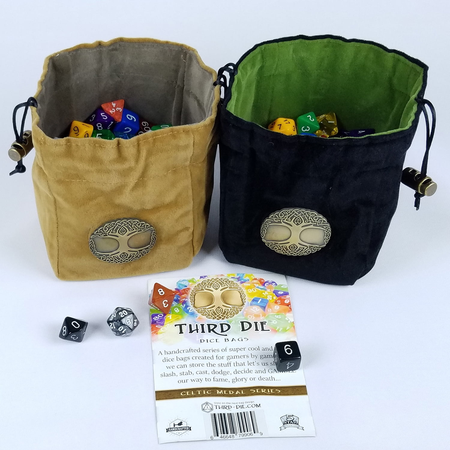 Third Dice Bag Celtic Medal Series Handcrafted Reversible Stands Open On The Table And Closes Soft Microfiber With