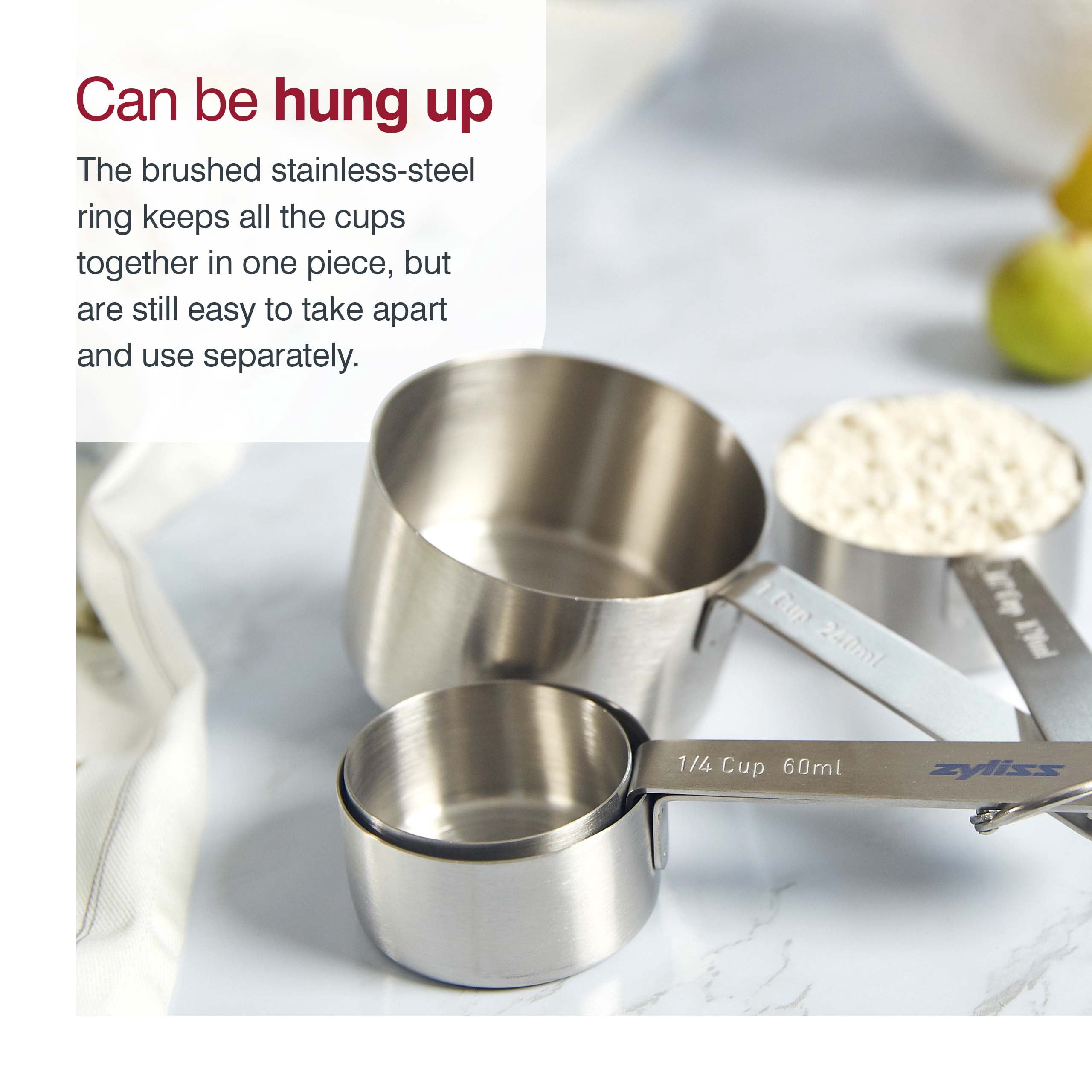 Zyliss Premium Stainless Steel Measuring Cups - Stainless Steel Measuring Cup Set - Dry Ingredient Nesting Measuring Cups - Premium Bakeware & Kitchen Tools - 4 Piece