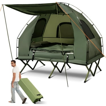 Patiojoy Folding 2-Person Camping Tent Cot Portable Pop-Up Tent with Sleeping Bag&Air Mattress for Outdoor Activity