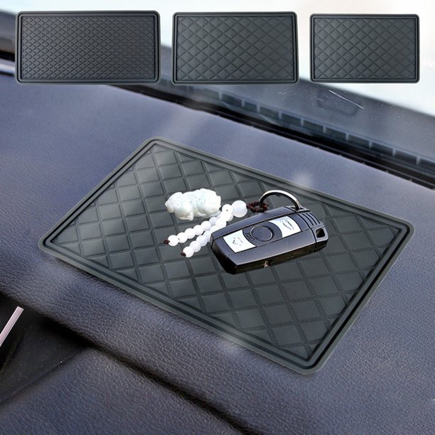 Alfombra de almacenamiento del salpicadero del coche Cuero negro Textura de franjas antideslizantes de 11,61" x 5,71" | Ranura para tabletas de perfume | Encaja en la cámara de salpicadero de la