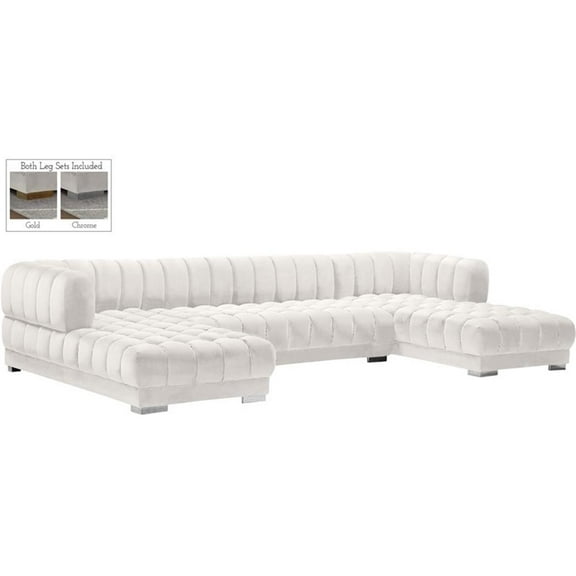 Maklaine 3-Piece Contemporary Velvet Sectional in Soft White