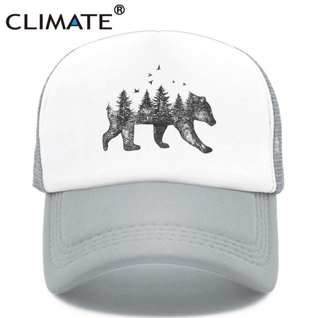 CLIMATE Forest Bear Trucker Cap Cool Hunt Hunting Bear Cap Hat Summer Hip Hop Men Women Hat Baseball Cap Cool Summer Mesh CapsAdult 55to58cm Head Gao Jinjia LED