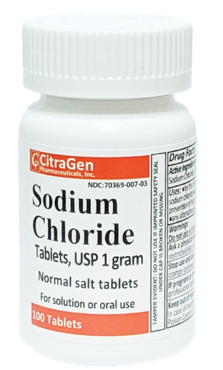 Sodium Chloride Tablets 1 gm, USP Normal Salt Tablets - 100 Tablets (1 Pack of 100 Tablets) by CitraGen Pharmaceuticals, Inc