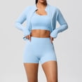 thumbnail image 2 of KHONTS 3 Piece Workout Sets for Women High Waist Seamless Shorts Crop Tops Jacket Gym Yoga Outfit Stretchy Sports Bra Set Sky Blue S, 2 of 3