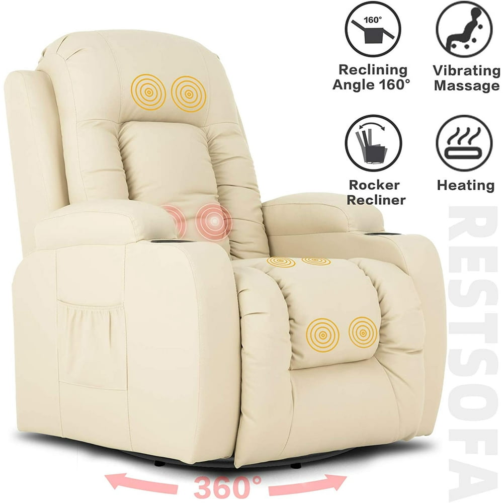 Mecor Massage Recliner Chair Pu Leather Rocker With Heat 360 Degree Swivel Single Sofa Seat