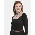 thumbnail image 3 of No Boundaries Scoop Neck Top with Long Sleeves and Foldover Slit Skirt Set, 2-Piece, Women's XXS-XXL, 3 of 4