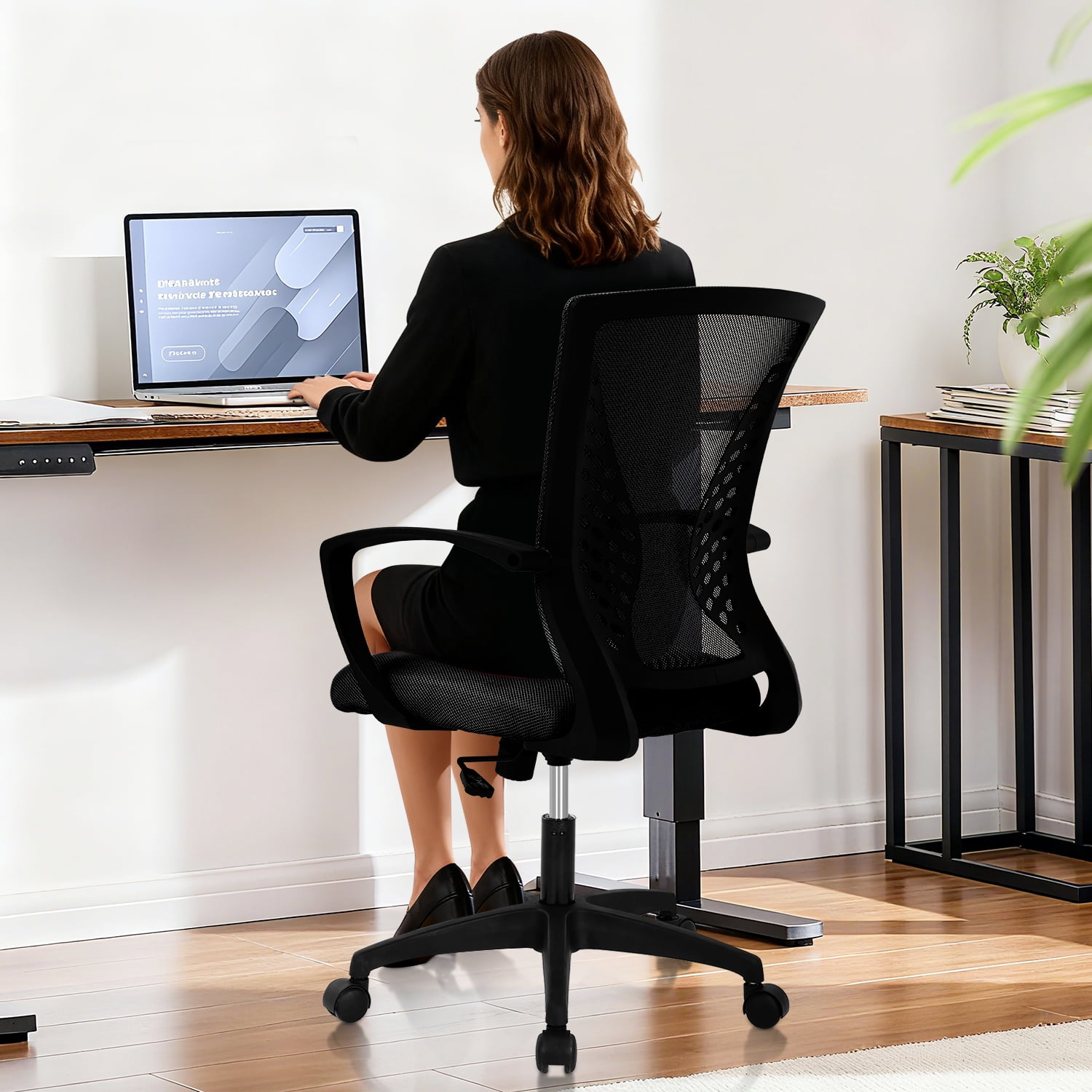 Mid-Back Office Chair, Ergonomic Computer Chair Adjustable Desk Chair with Armrest, Rolling Swivel Chair for Home&Office, Easy to Assemble, Black