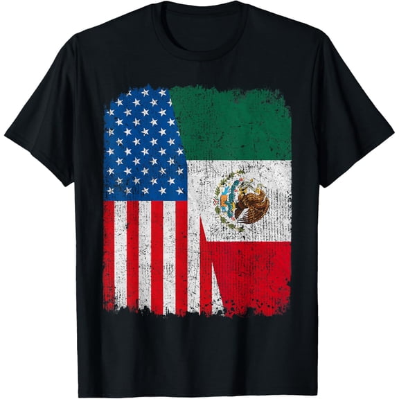 Mexican American Flag Half USA Mexico Root Proud T-Shirt