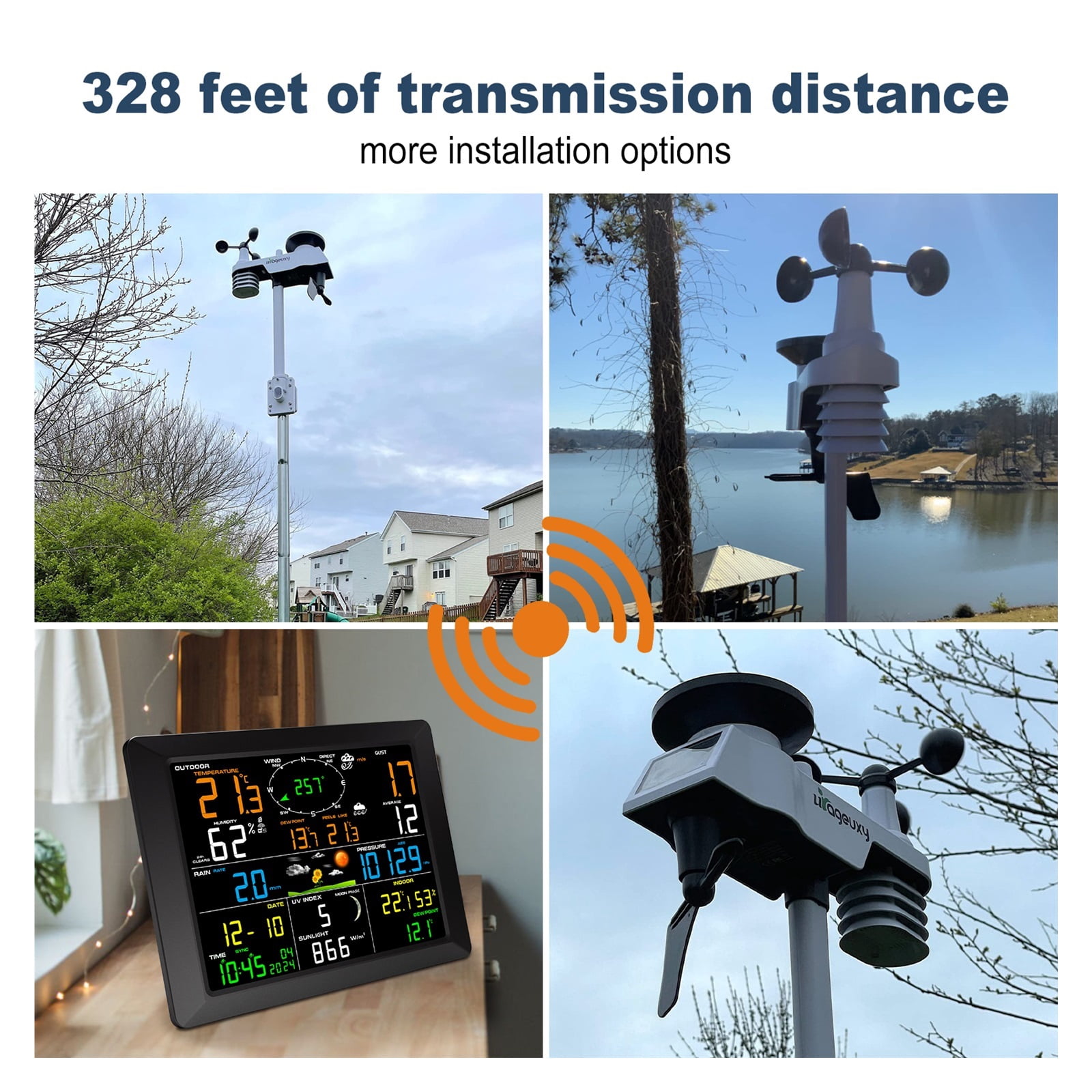 Wireless Weather Station 14-in-1, Real-Time Sync to Weather Underground, 330ft