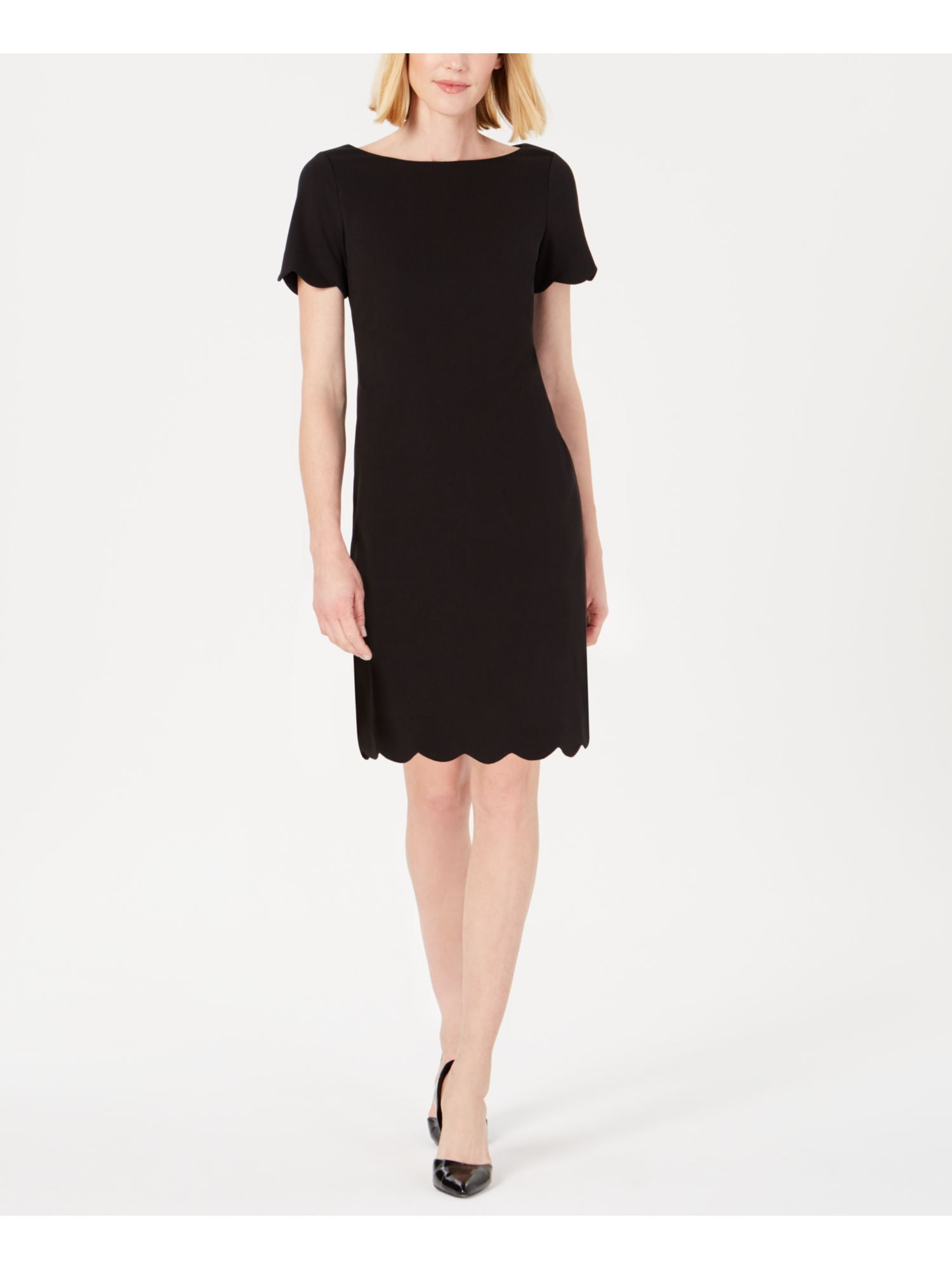 Kasper KASPER Womens Black Zippered Short Sleeve Jewel Neck Short