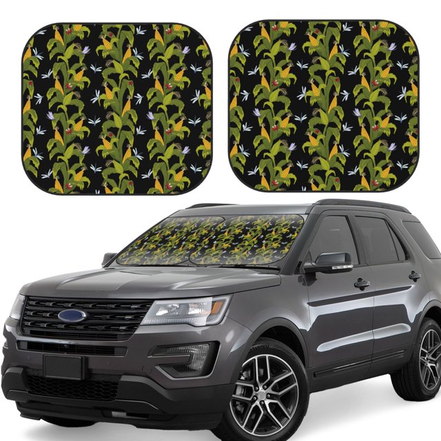 Balery Corn And Dragonflies Parasol para parabrisas de coche de 2 piezas | Parasol plegable para parabrisas delantero de coche para la mayoría de sedanes-Medium