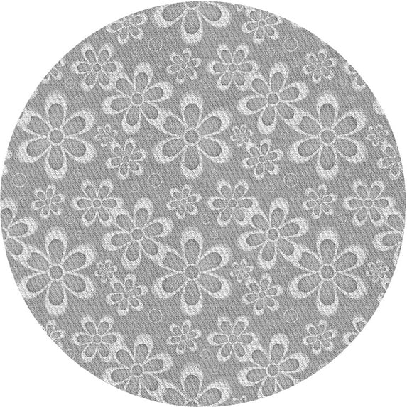 Ahgly Company Machine Washable Indoor Round Transitional Platinum Silver Gray Area Rugs, 7' Round