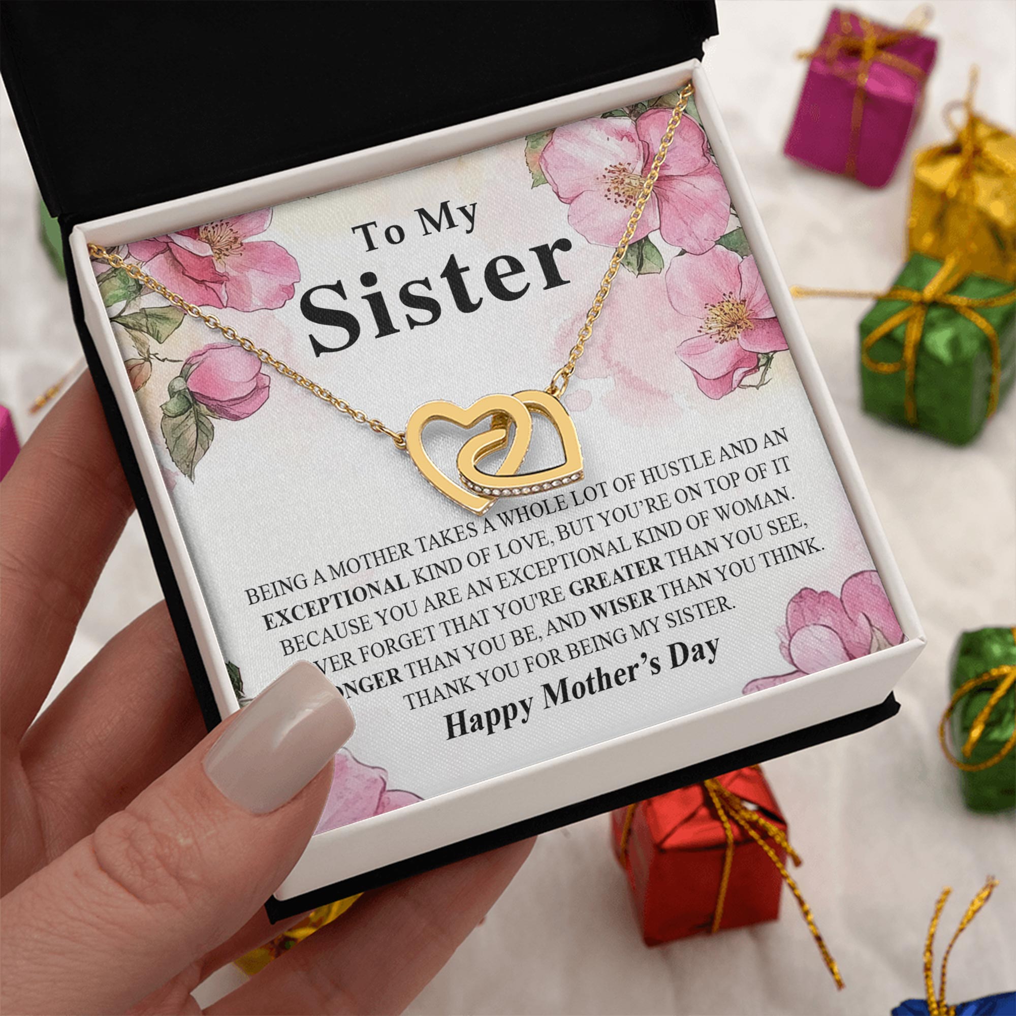 Sister Necklace For Mother's Day, Interlocking Hearts Jewelry Gift From Sibling, Thoughtful Present For Mom Sister, Unique Mother's Day Gift Idea For Sister From Brother Or Sister