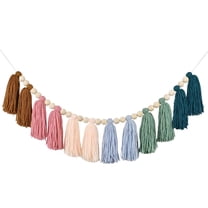 LAMIRO Boho Tassel Garland with Wood Beads Colorful Wall Hanging Garland Decor Decorative Banner Tassel Garland for Room Classroom Bedroom Nursery Home Decor Sky Blue