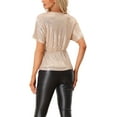 thumbnail image 3 of INSPIRE CHIC Women's Casual Short Sleeve V Neck Side Zipper Ruffled Hem Sequin Tops Light Yellow S, 3 of 5