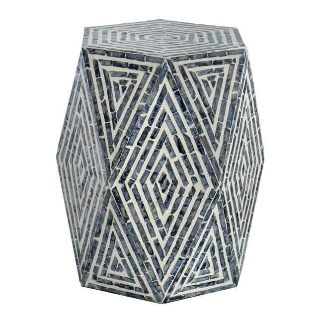 Taburete de mesa Accent Benzara, hexagonal, 46 cm, azul y blanco
